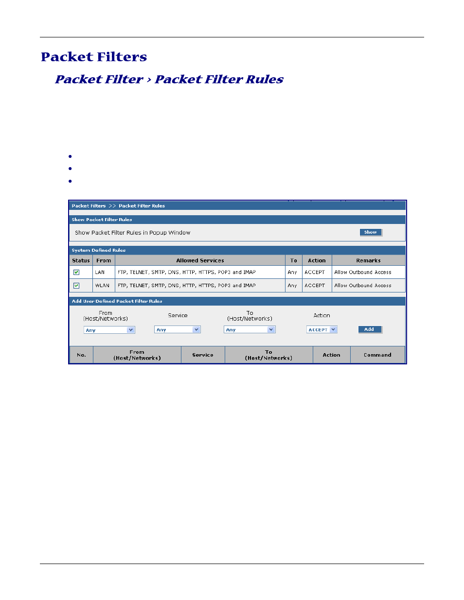 Packet filters, Packet filter > packet filter rules | Multitech ROUTEFINDER RF830-AP User Manual | Page 56 / 94