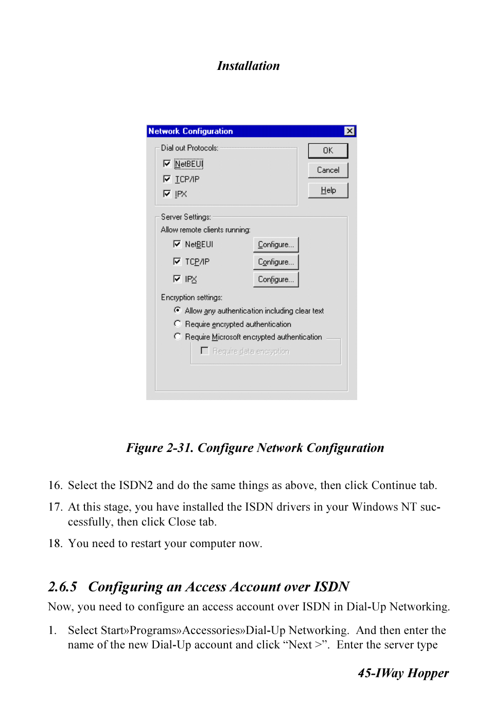 5 configuring an access account over isdn | Multitech IWAY MT128ISA-SV User Manual | Page 45 / 117