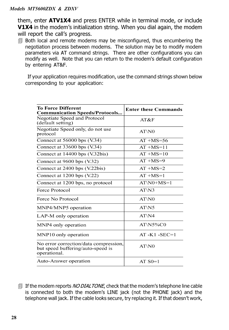Multitech V.90/K56FLEX MT5600ZDXV User Manual | Page 28 / 98