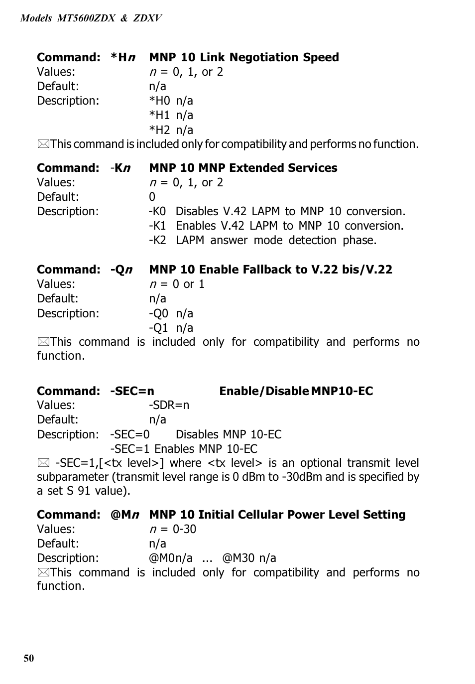 Multitech V.90/K56FLEX MT5600ZDXV User Manual | Page 50 / 98
