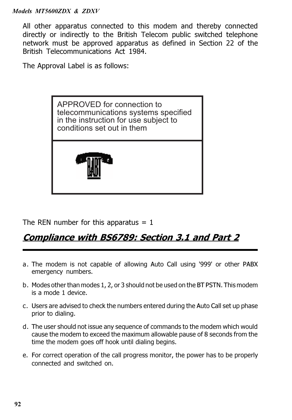 Multitech V.90/K56FLEX MT5600ZDXV User Manual | Page 92 / 98