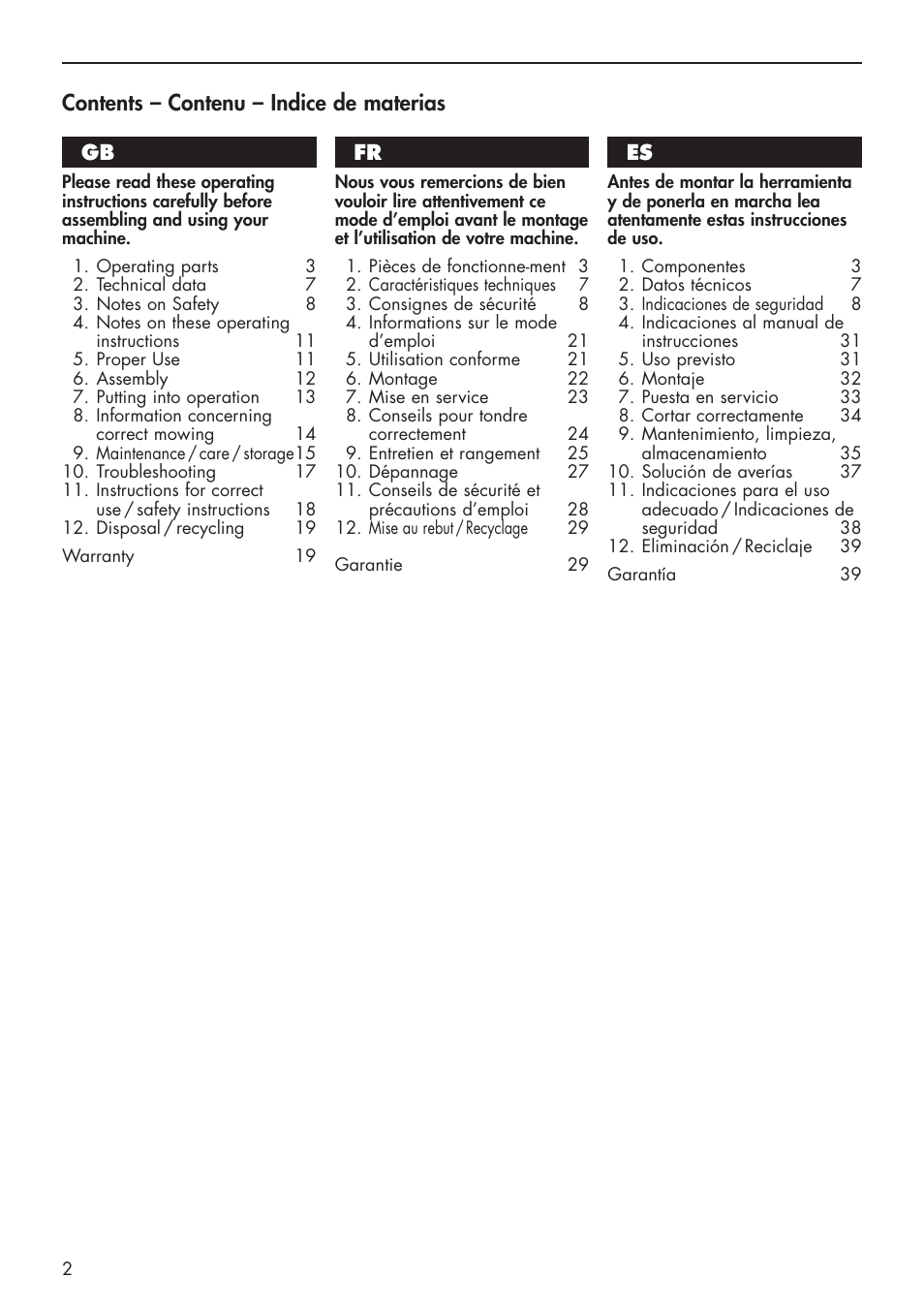Contents – contenu – indice de materias gb | Mantis 811103 User Manual | Page 2 / 41
