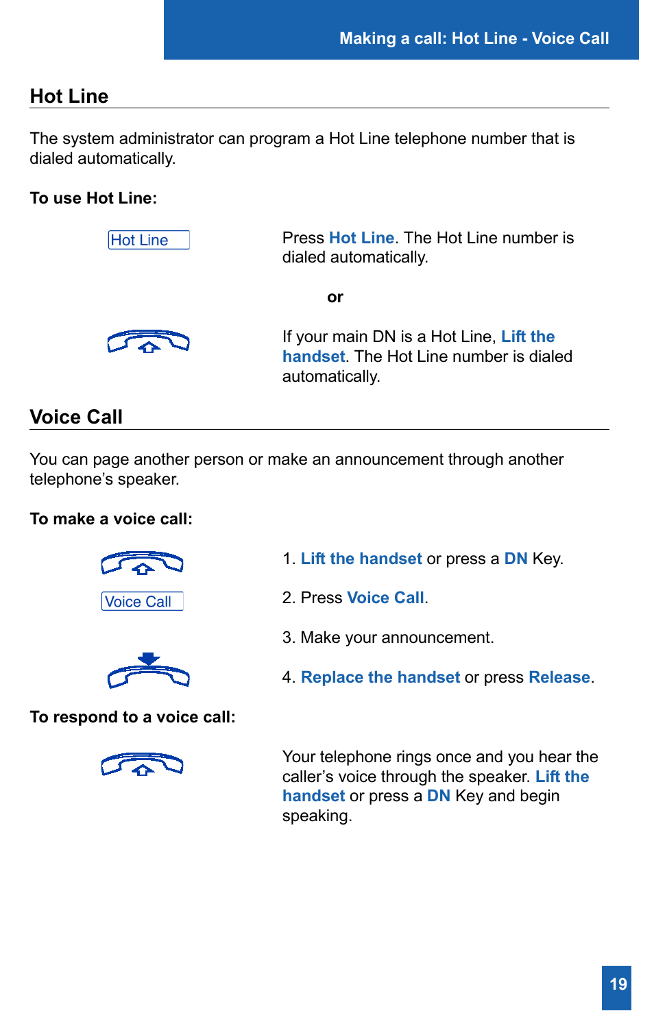 Hot line, Voice call | Meridian America M2008HF User Manual | Page 25 / 52