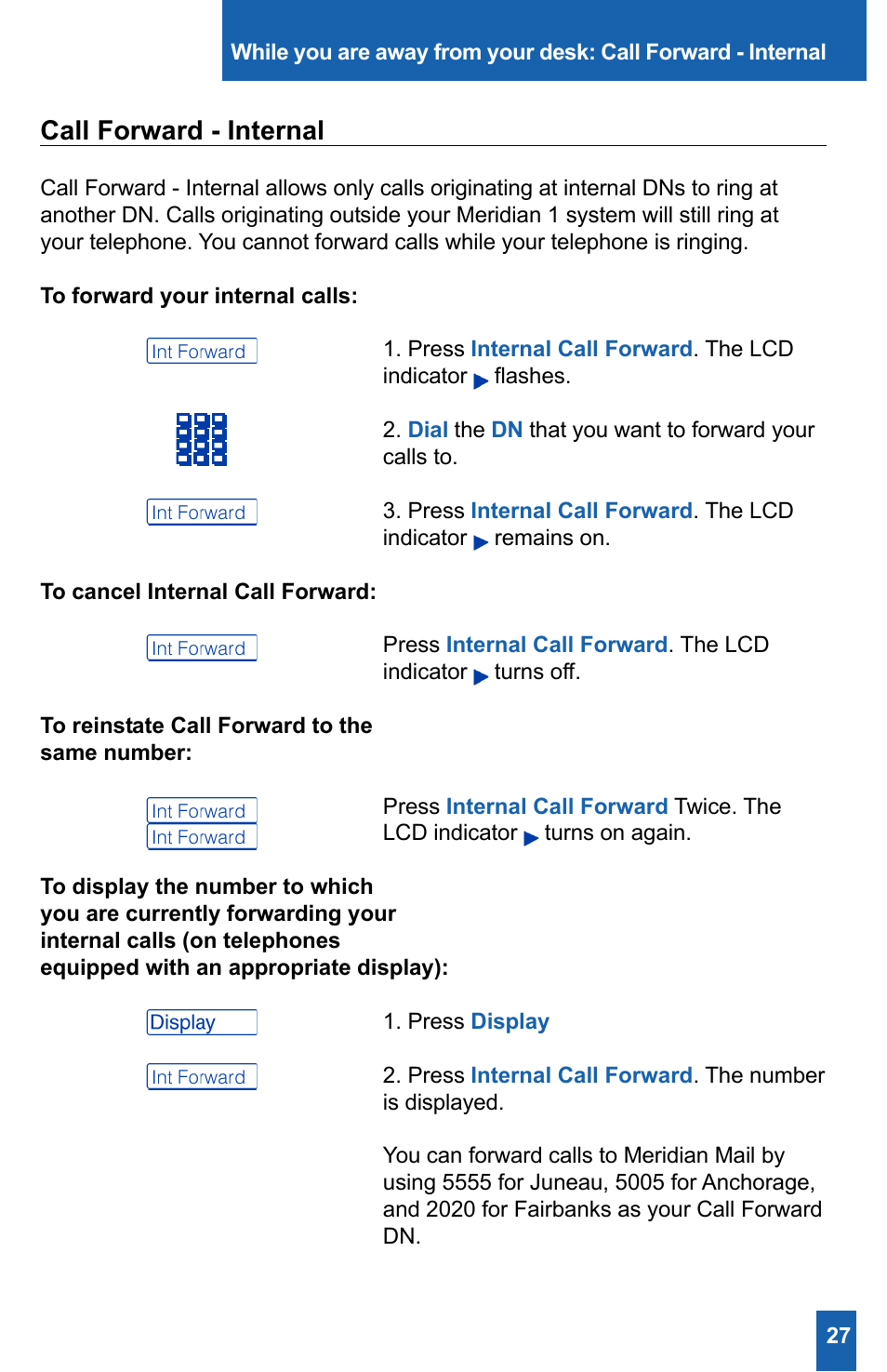 Call forward - internal | Meridian America M2008HF User Manual | Page 33 / 52