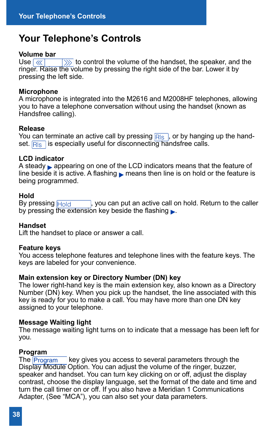 Your telephone’s controls | Meridian America M2008HF User Manual | Page 44 / 52