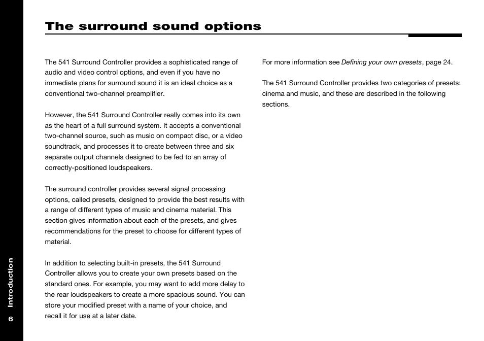 The surround sound options | Meridian America 541 User Manual | Page 12 / 72