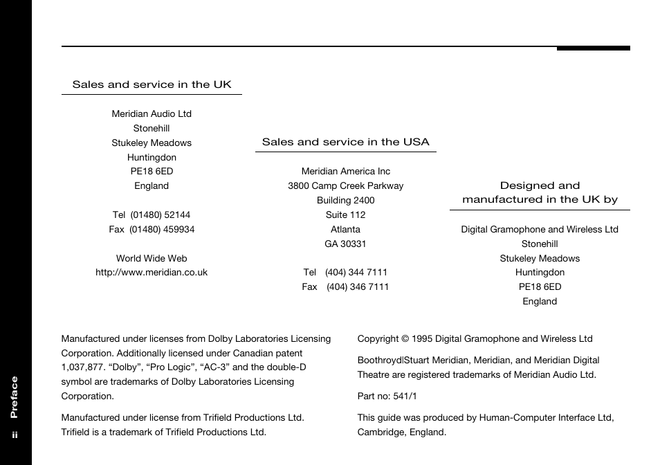 Meridian America 541 User Manual | Page 2 / 72