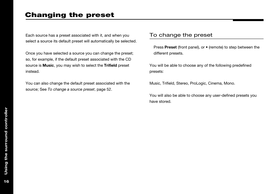 Changing the preset, Preset, Changing | Meridian America 541 User Manual | Page 22 / 72