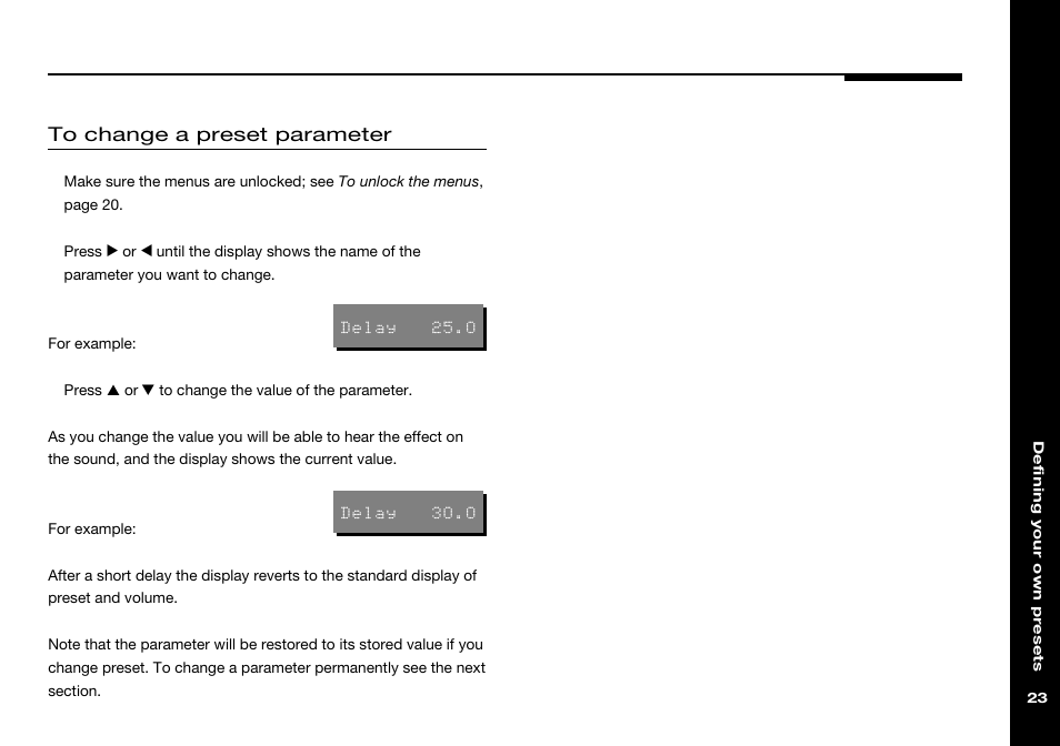 Preset parameters, Changing parameters | Meridian America 541 User Manual | Page 29 / 72