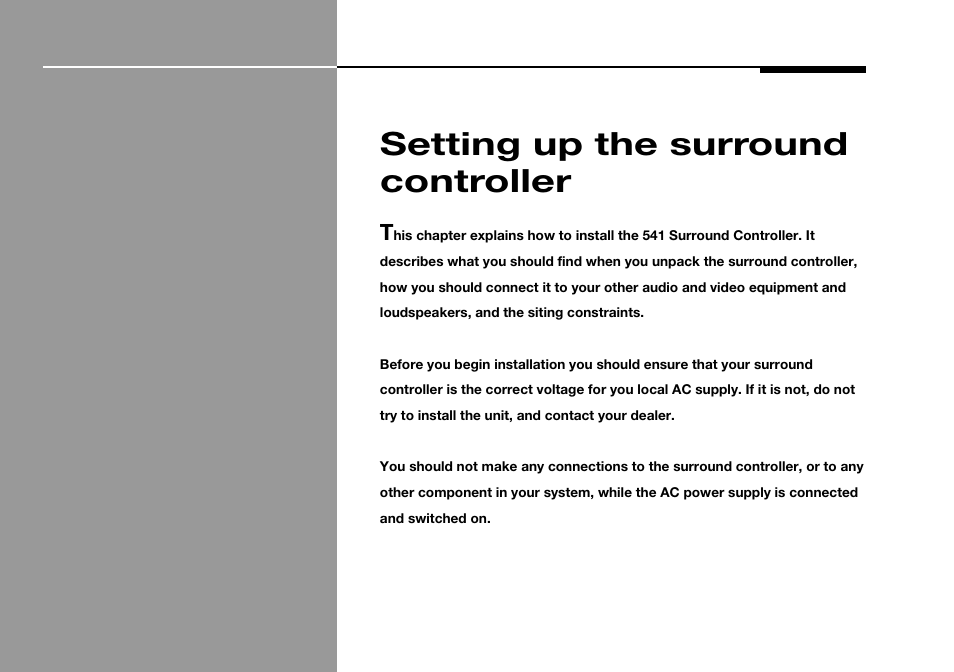 Setting up the surround controller, Setting up, For instructions on setting up the unit turn to | Setting up the surround | Meridian America 541 User Manual | Page 33 / 72