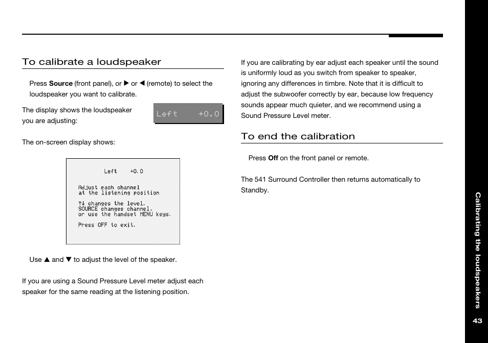 Calibrating | Meridian America 541 User Manual | Page 49 / 72