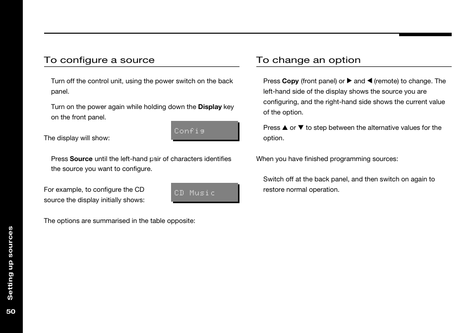 Configuring sources, Configuring | Meridian America 541 User Manual | Page 56 / 72