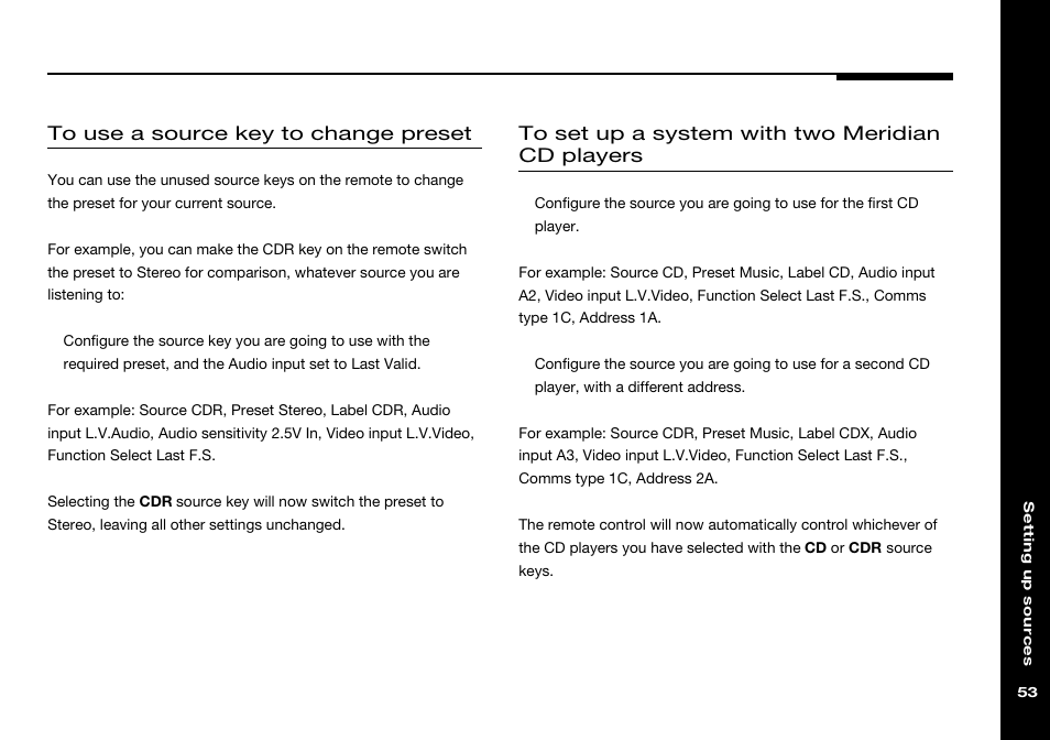 Cd players, two, Labels, Source labels | Meridian America 541 User Manual | Page 59 / 72