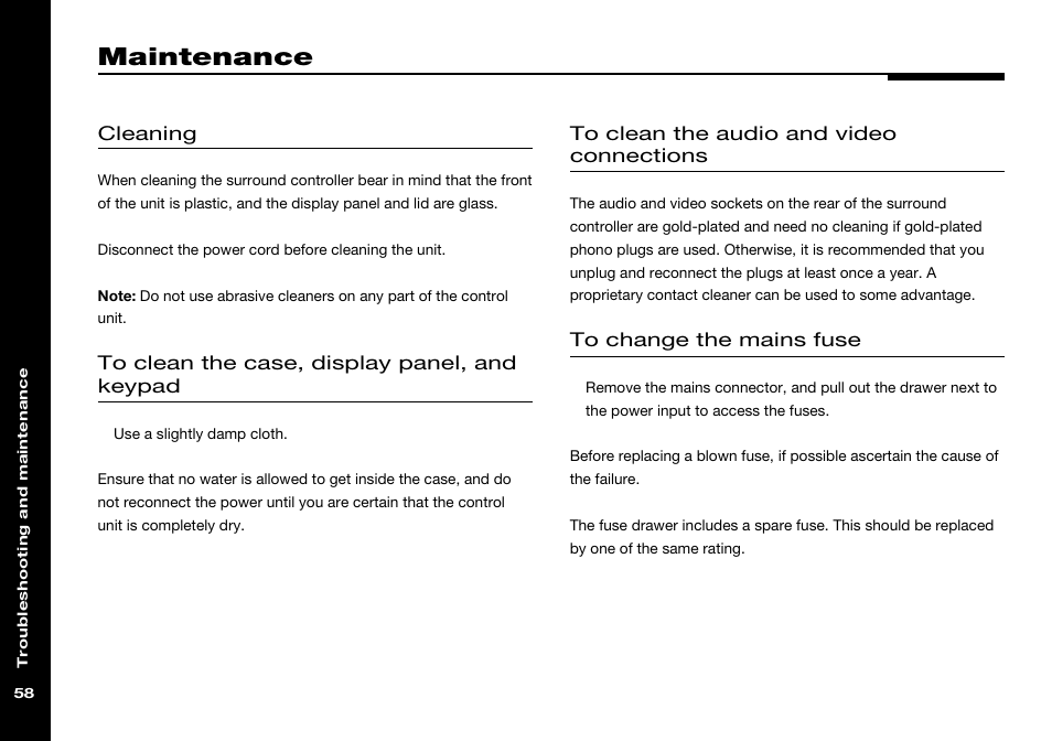 Maintenance, Cleaning, Fuse, changing | Meridian America 541 User Manual | Page 64 / 72