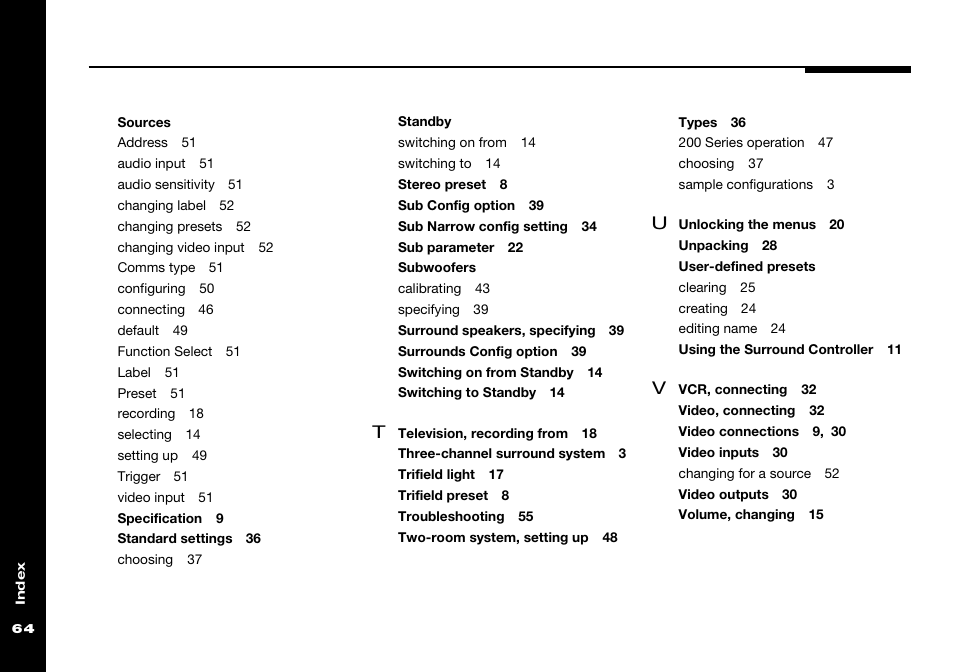 Sources, Standby, Subwoofers | User-defined presets | Meridian America 541 User Manual | Page 70 / 72
