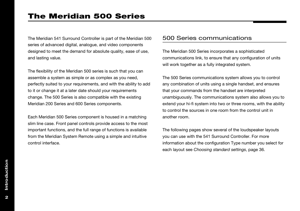 The meridian 500 series, Meridian 500 series, Communications | Two-room systems, 500 series communications | Meridian America 541 User Manual | Page 8 / 72