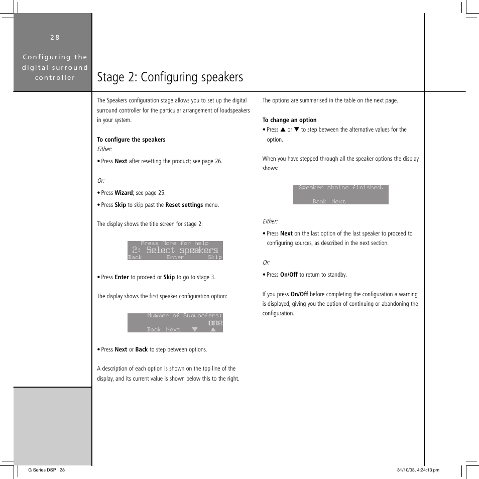 Stage 2: configuring speakers, Select speakers | Meridian America G68 User Manual | Page 32 / 70