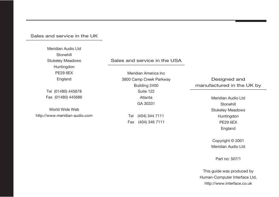 Meridian America 507 User Manual | Page 3 / 39
