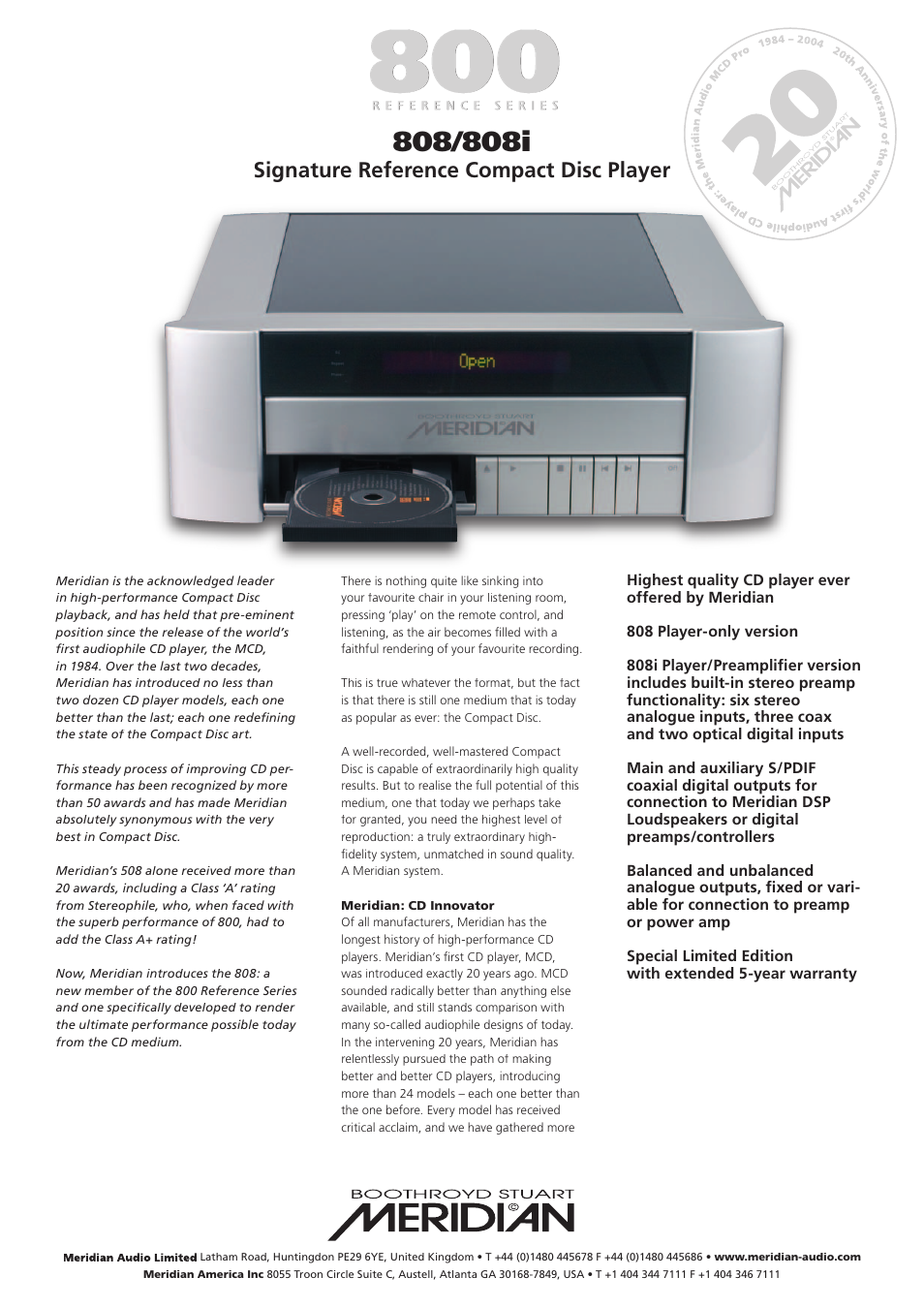 Meridian America 808 User Manual | 4 pages