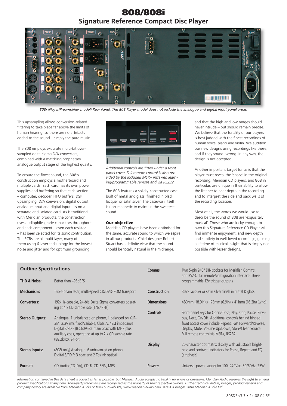 Signature reference compact disc player | Meridian America 808 User Manual | Page 4 / 4