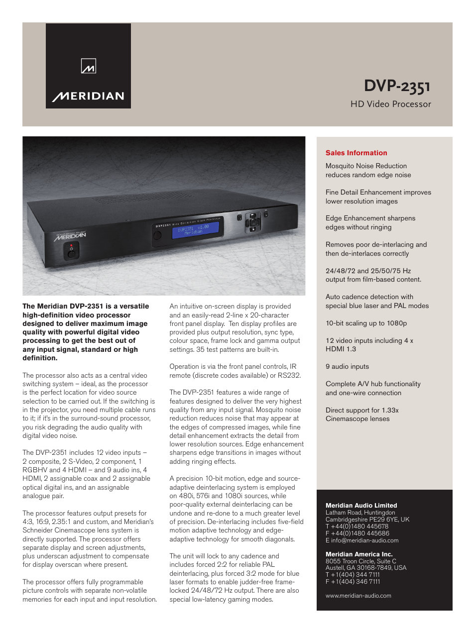 Meridian America HD Video Processor DVP-2351 User Manual | 2 pages
