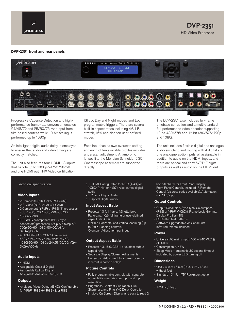 Dvp-2351 | Meridian America HD Video Processor DVP-2351 User Manual | Page 2 / 2