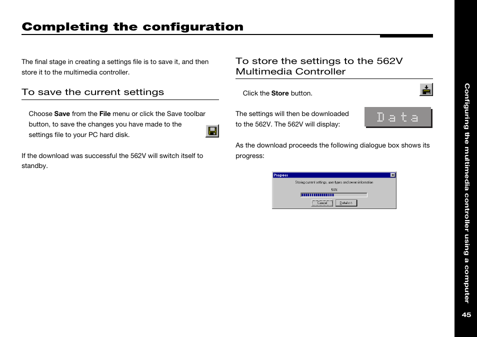 Completing the configuration, Save (file menu), Storing settings | Data | Meridian America 562V.2 User Manual | Page 50 / 61
