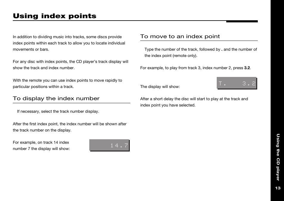 Using index points, Index number, Index points | Moving to an index point, From an index point | Meridian America 506 User Manual | Page 18 / 31