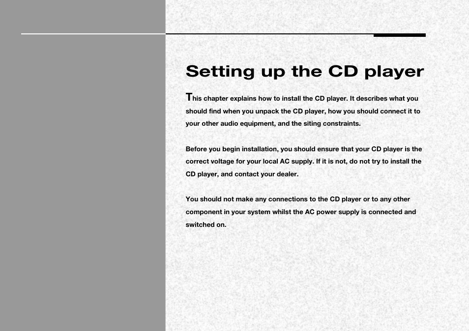 Setting up the cd player | Meridian America 506 User Manual | Page 20 / 31
