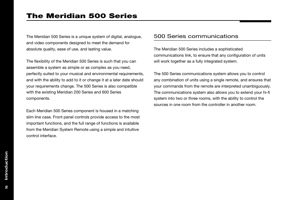 The meridian 500 series, Meridian 500 series, Communications | Meridian system remote, 500 series communications | Meridian America 506 User Manual | Page 7 / 31