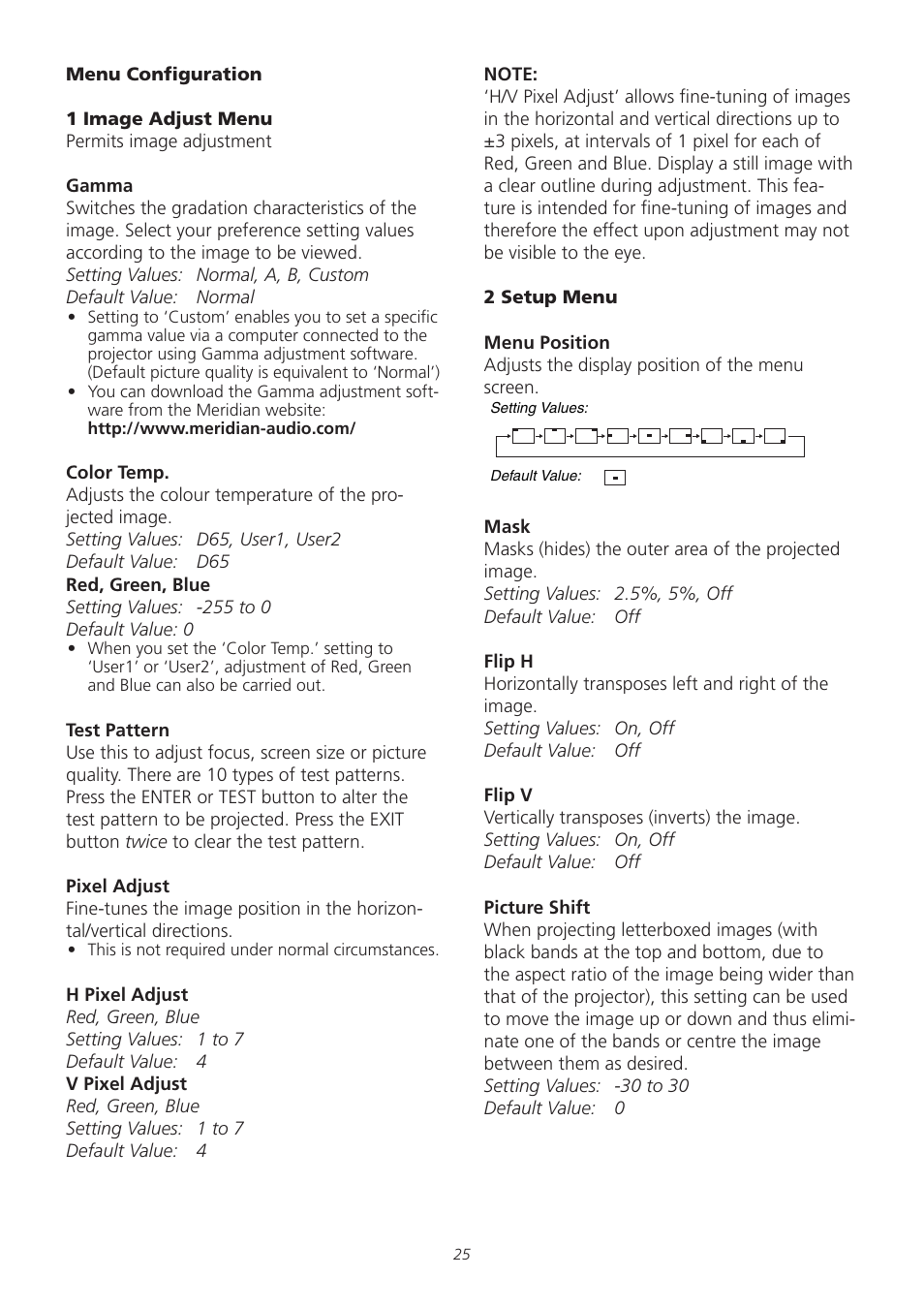 Meridian America D-ILA 1080MF1 User Manual | Page 25 / 38