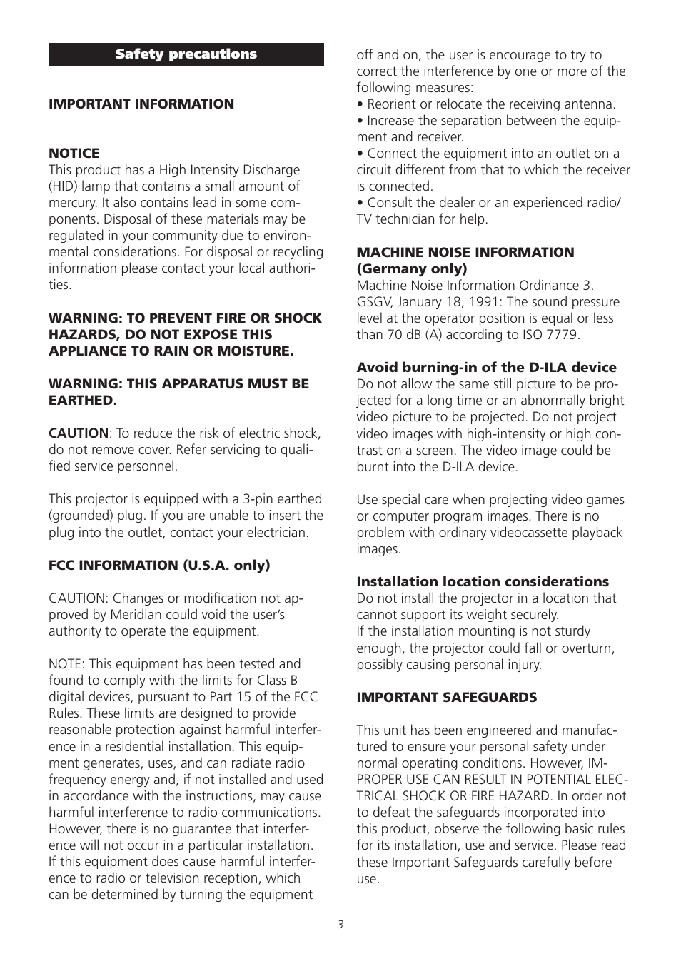 Meridian America D-ILA 1080MF1 User Manual | Page 3 / 38