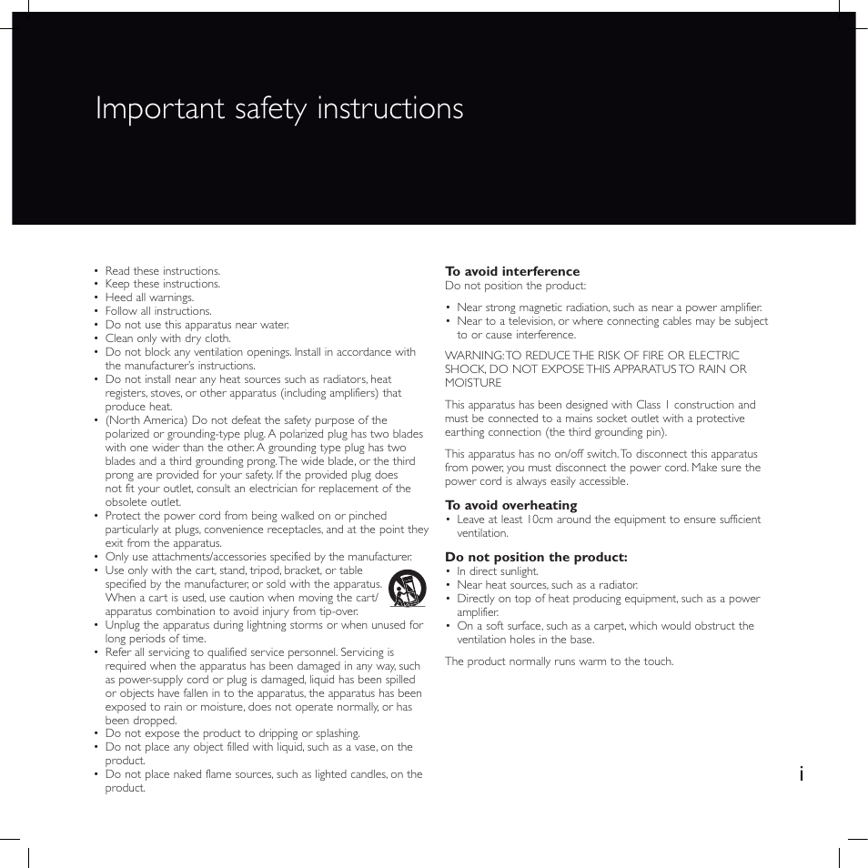 Important safety instructions | Meridian America F80 User Manual | Page 2 / 45