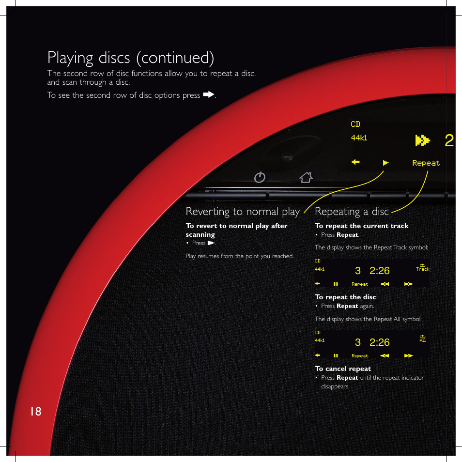 Playing discs (continued), Reverting to normal play, Repeating a disc | Meridian America F80 User Manual | Page 23 / 45