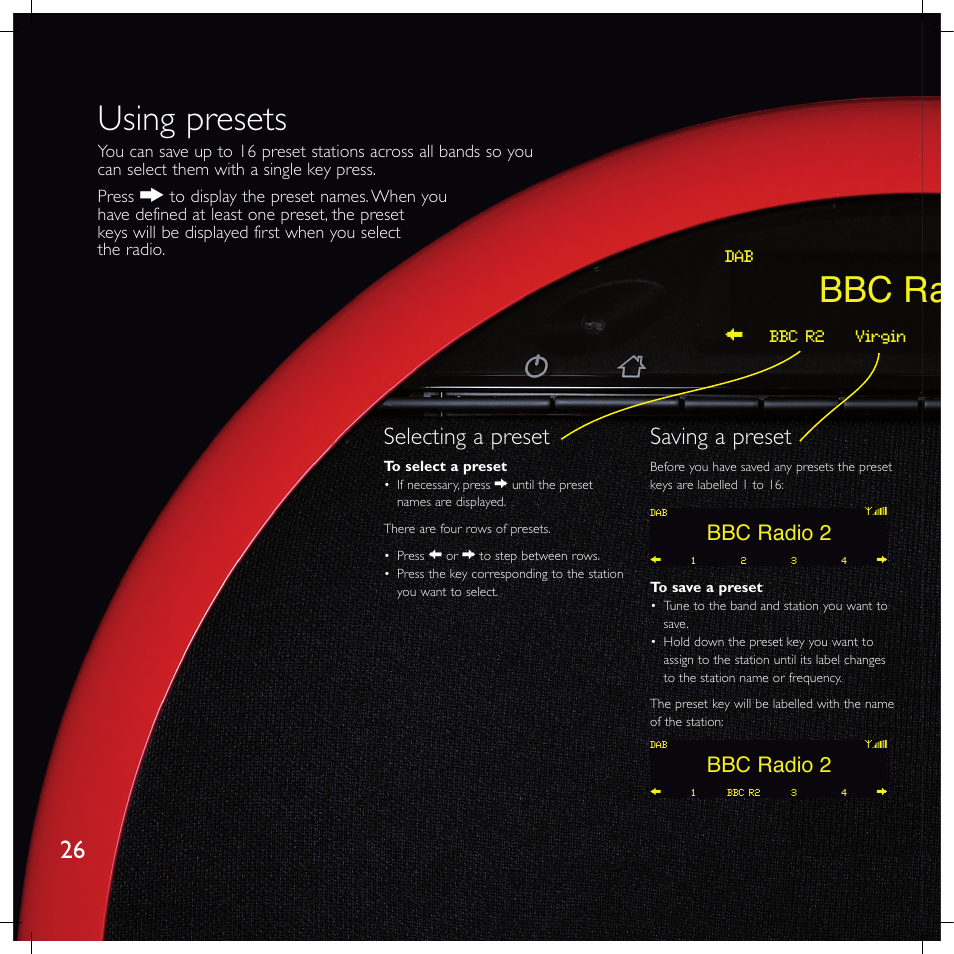 Using presets, Selecting a preset, Saving a preset | Bbc radio 2 | Meridian America F80 User Manual | Page 31 / 45