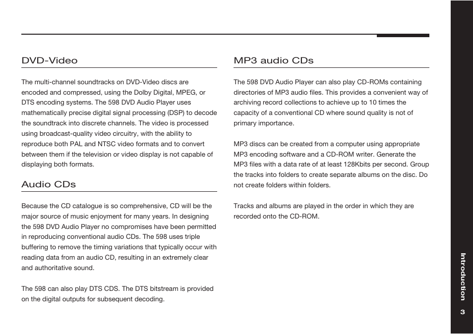 Creating, Dvd-video, Audio cds | Mp3 audio cds | Meridian America 598 User Manual | Page 10 / 87