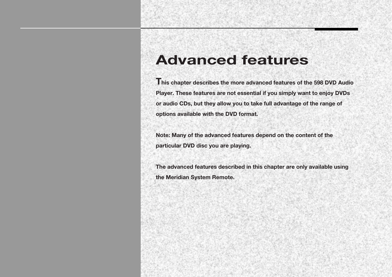Advanced features | Meridian America 598 User Manual | Page 30 / 87