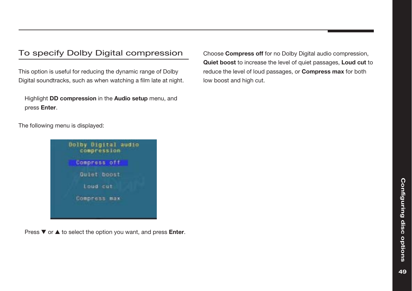 Dolby digital compression, specifying | Meridian America 598 User Manual | Page 56 / 87
