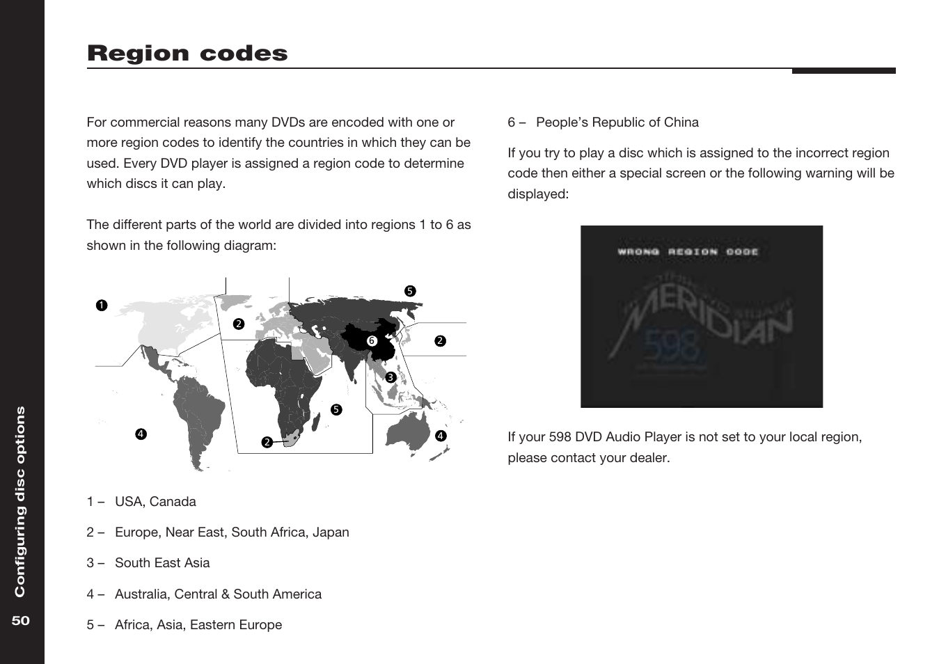 Region codes | Meridian America 598 User Manual | Page 57 / 87