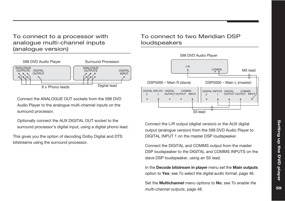 Meridian dsp loudspeakers, connecting to | Meridian America 598 User Manual | Page 66 / 87