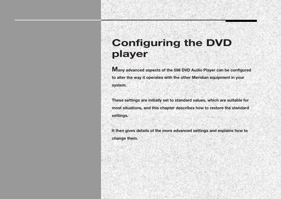 Configuring the dvd player | Meridian America 598 User Manual | Page 68 / 87
