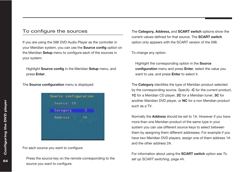 Source configuration menu, Sources, configuring | Meridian America 598 User Manual | Page 71 / 87