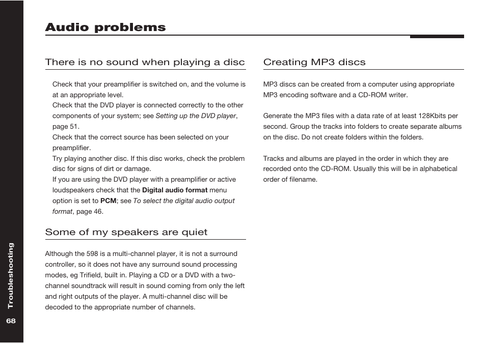 Audio problems | Meridian America 598 User Manual | Page 75 / 87