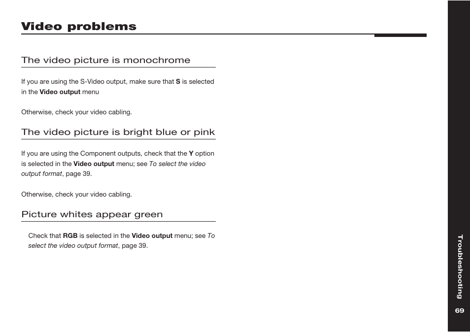 Video problems | Meridian America 598 User Manual | Page 76 / 87