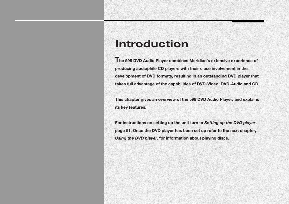 Introduction | Meridian America 598 User Manual | Page 8 / 87