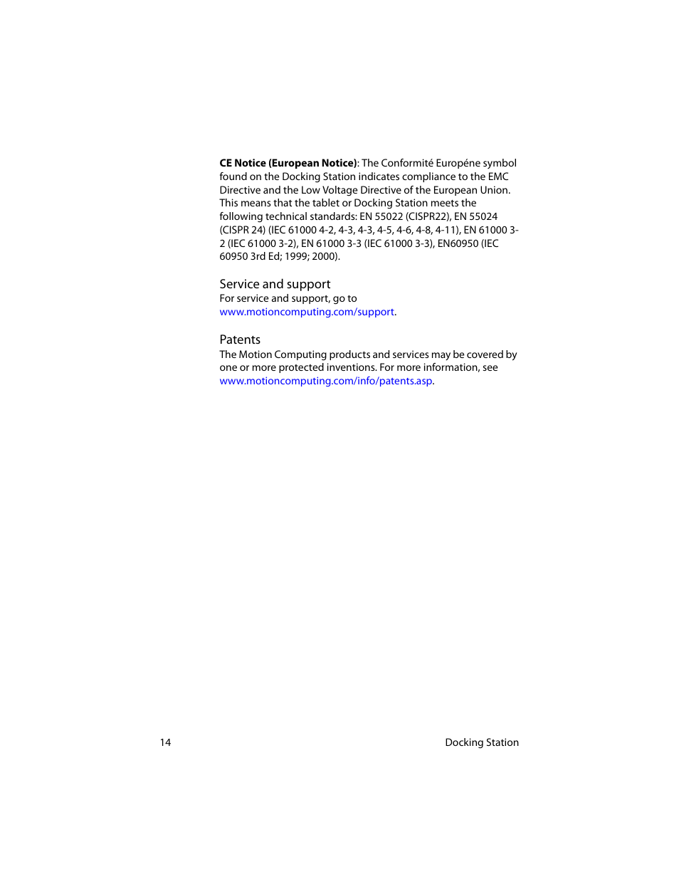 Service and support, Patents, Service and support patents | Motion Computing MotionTM C5 User Manual | Page 22 / 78