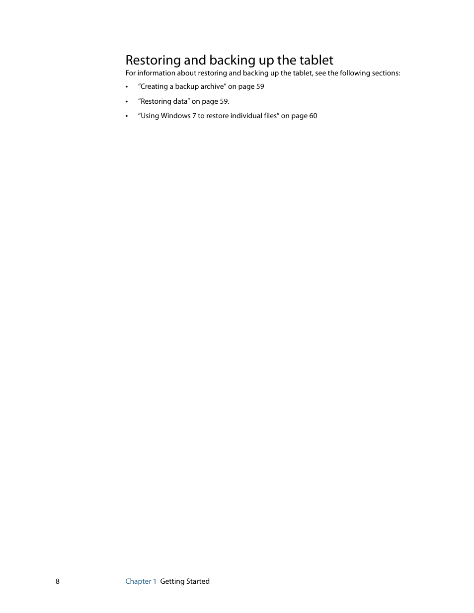 Restoring and backing up the tablet | Motion Computing F5 User Manual | Page 14 / 78