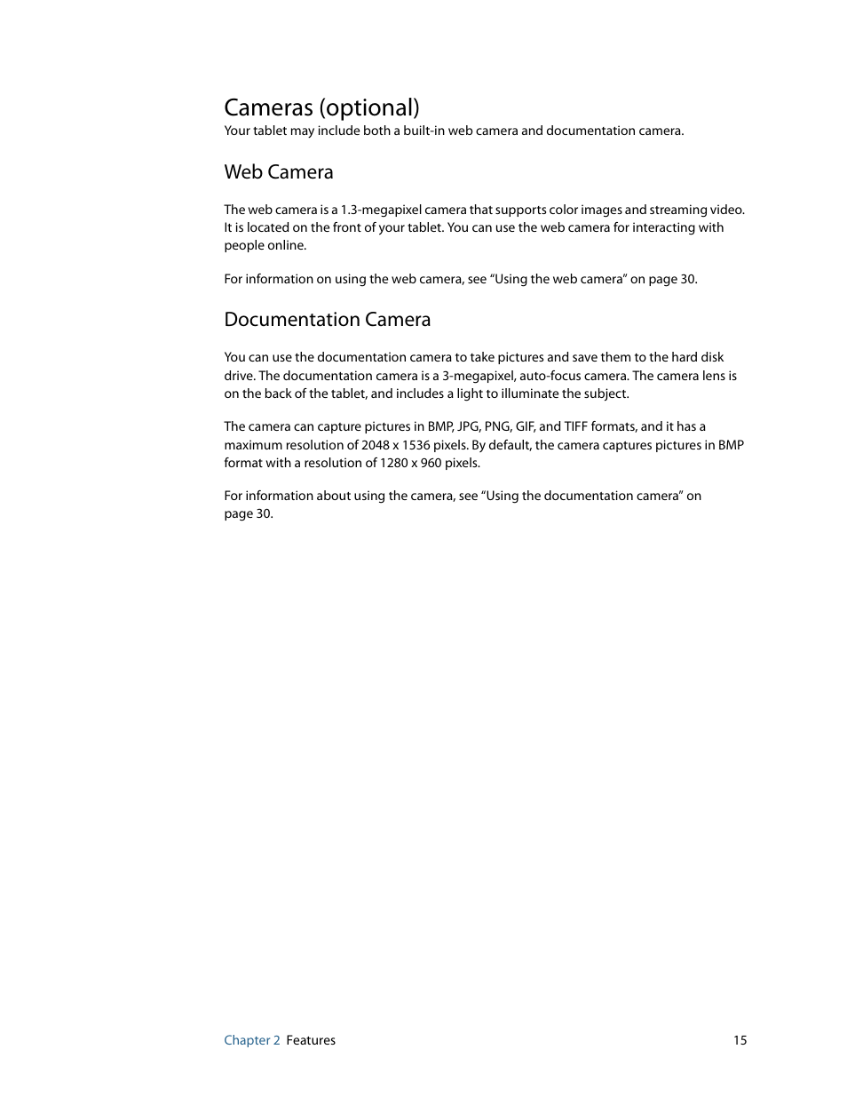 Cameras (optional), Web camera, Documentation camera | Web camera documentation camera | Motion Computing F5 User Manual | Page 21 / 78