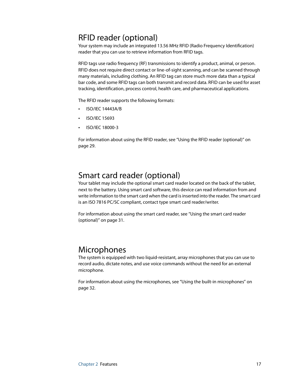 Rfid reader (optional), Smart card reader (optional), Microphones | Motion Computing F5 User Manual | Page 23 / 78