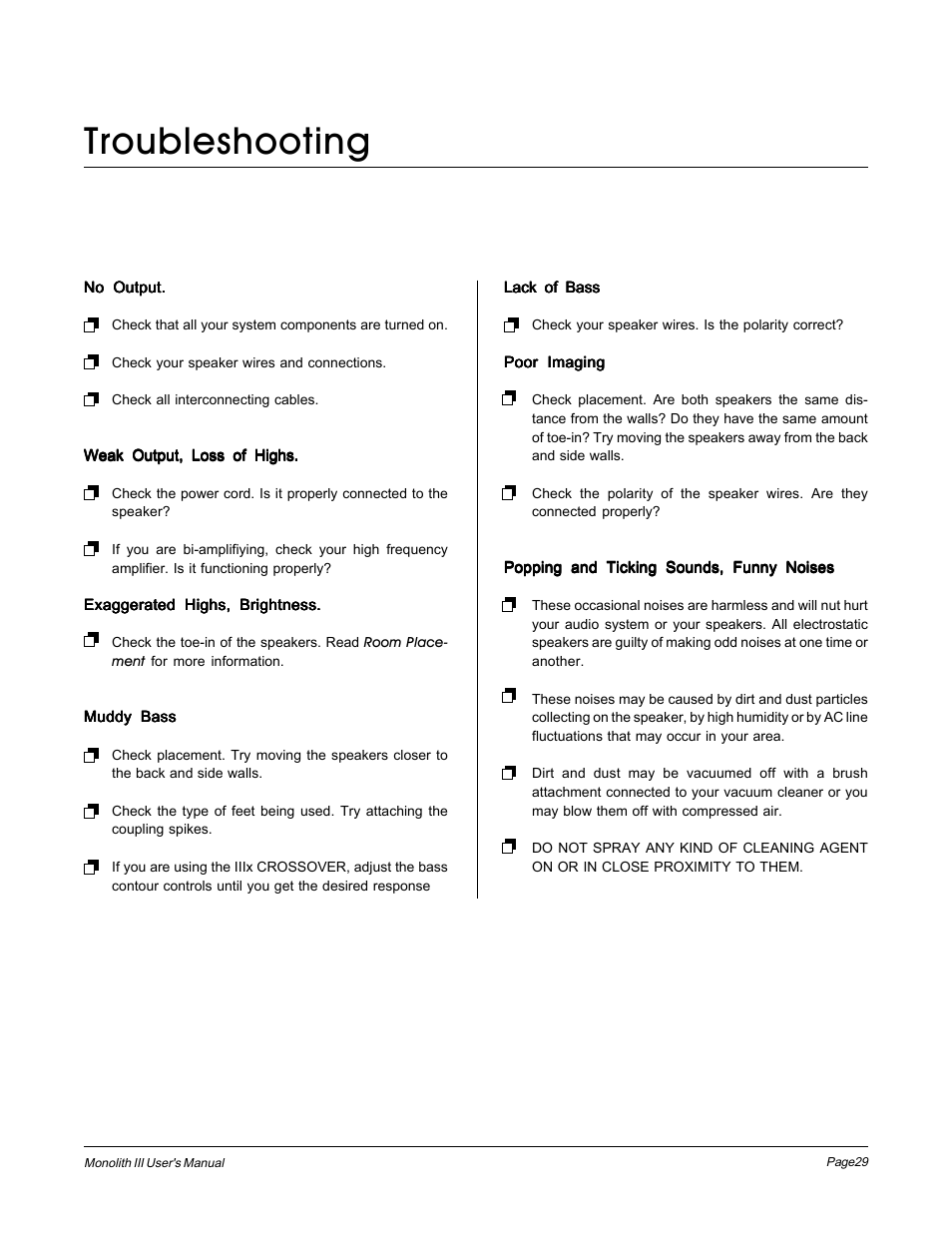 Troubleshooting | MartinLogan Monolith III User Manual | Page 29 / 32